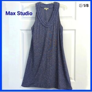 Max Studio A-line Knit sleeveless Dress, Color Blue Heather- Denim-like, Small